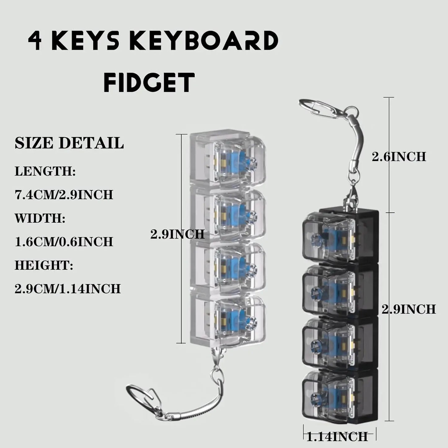 Keyboard Key Chain Fidget Toy for Adults LED Fidget Clicker Decompression Toy Keychains Stress Relief Gadget Interesting Pendant