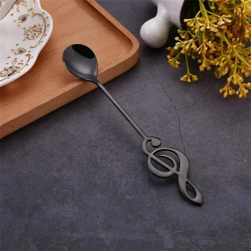 Musical Note Stainless Steel Teapoon Spoon Treble Clef Shape Mug Teaspoons Music Bar Ice Cream Creative Spoon Kitchen Tableware