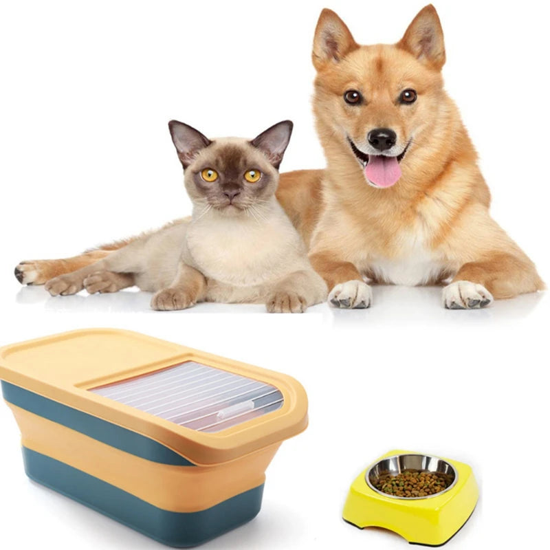 Collapsible Cat Dog Food Storage Container with Lid Folding Pet Food Container Airtight Sealing Box Kitchen Grain Storage Boxes