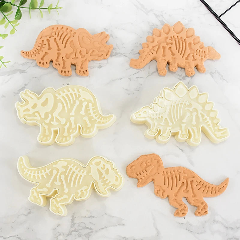 3pcs Dinosaur Shape Cookie Cutters Mold Fondant Biscuit Embossing Mould Handmade DIY Cake Baking Tool Ungle Birthday Party Decor