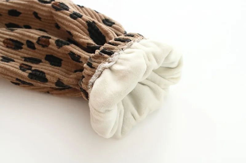 Korean Style Toddler Girls Corduroy Harem Pants 1-8Y Leopard Floral Print Autumn Winter Fleece-Lined or Thin Casual Pants