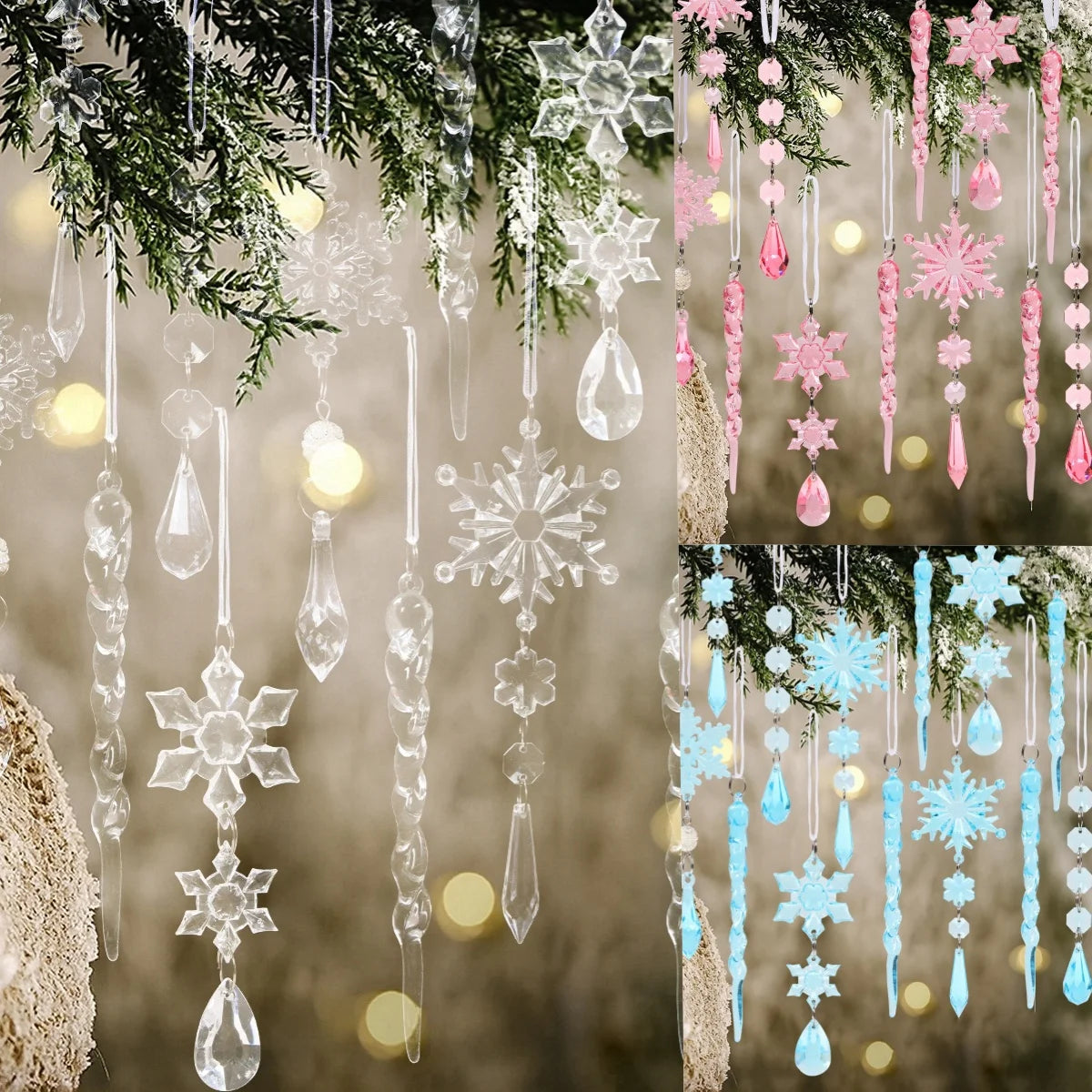 Christmas Crystal Acrylic Ornaments Christmas Decoration for Home 2025 Snowflake Xmas Tree Hanging Pendants New Year Gift 2026