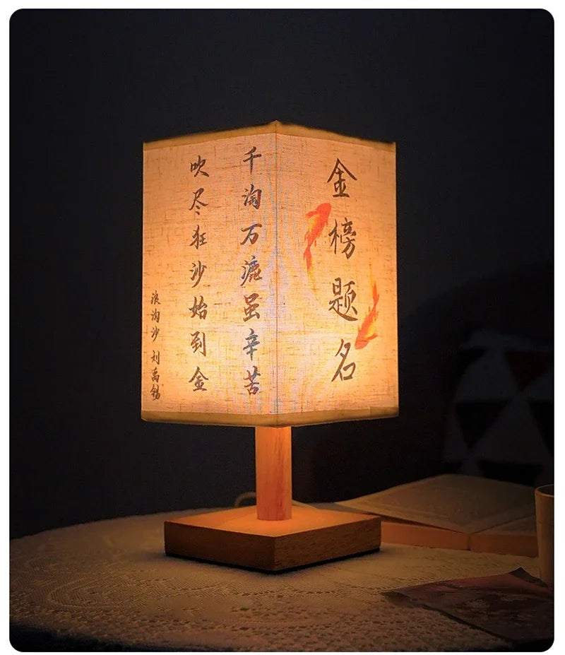 LED Decoration Table Lamps Simple Chinese Style Dimmable Plug Night Light Fabric Lampshade Square Bedroom Bedside Desk Lights