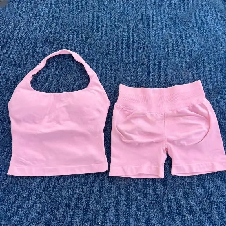Yoga fitness set; strapless bra and shorts set; seamless backless vest; invisible elastic texture hip-lifting shorts