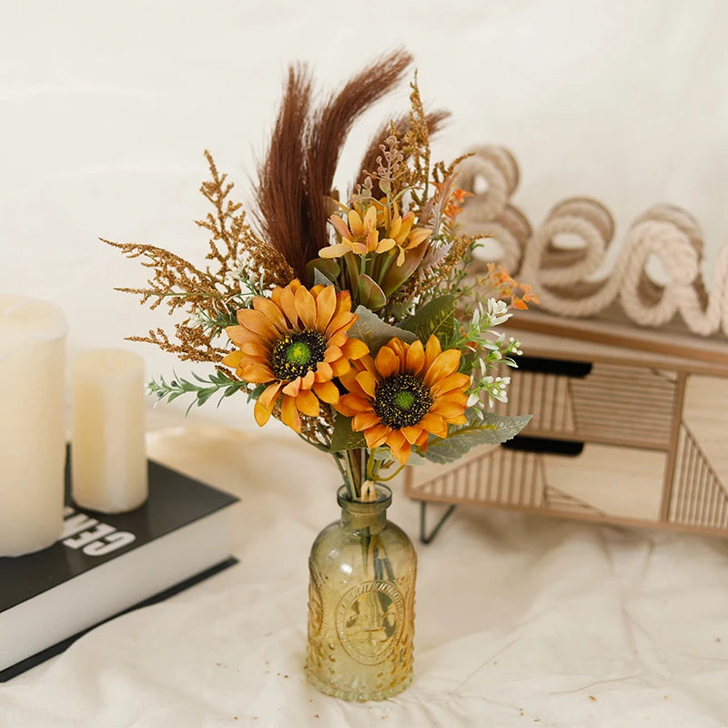 Artificial Flowers Bouquet For Wedding Sunflower Pampas Fake Flower Home Table Decor Living Room Valentine's Day DIY Arrangement