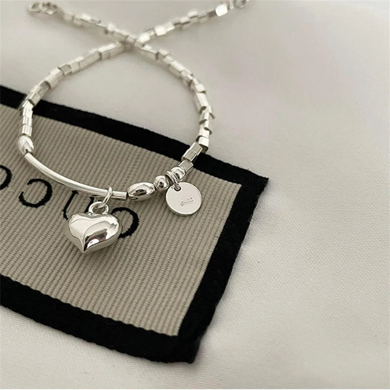 S925 Sterling Silver Simple Love Bracelet Sweet Cool Hand Decoration Geometric Square Fine Jewelry for Women Party Gifts