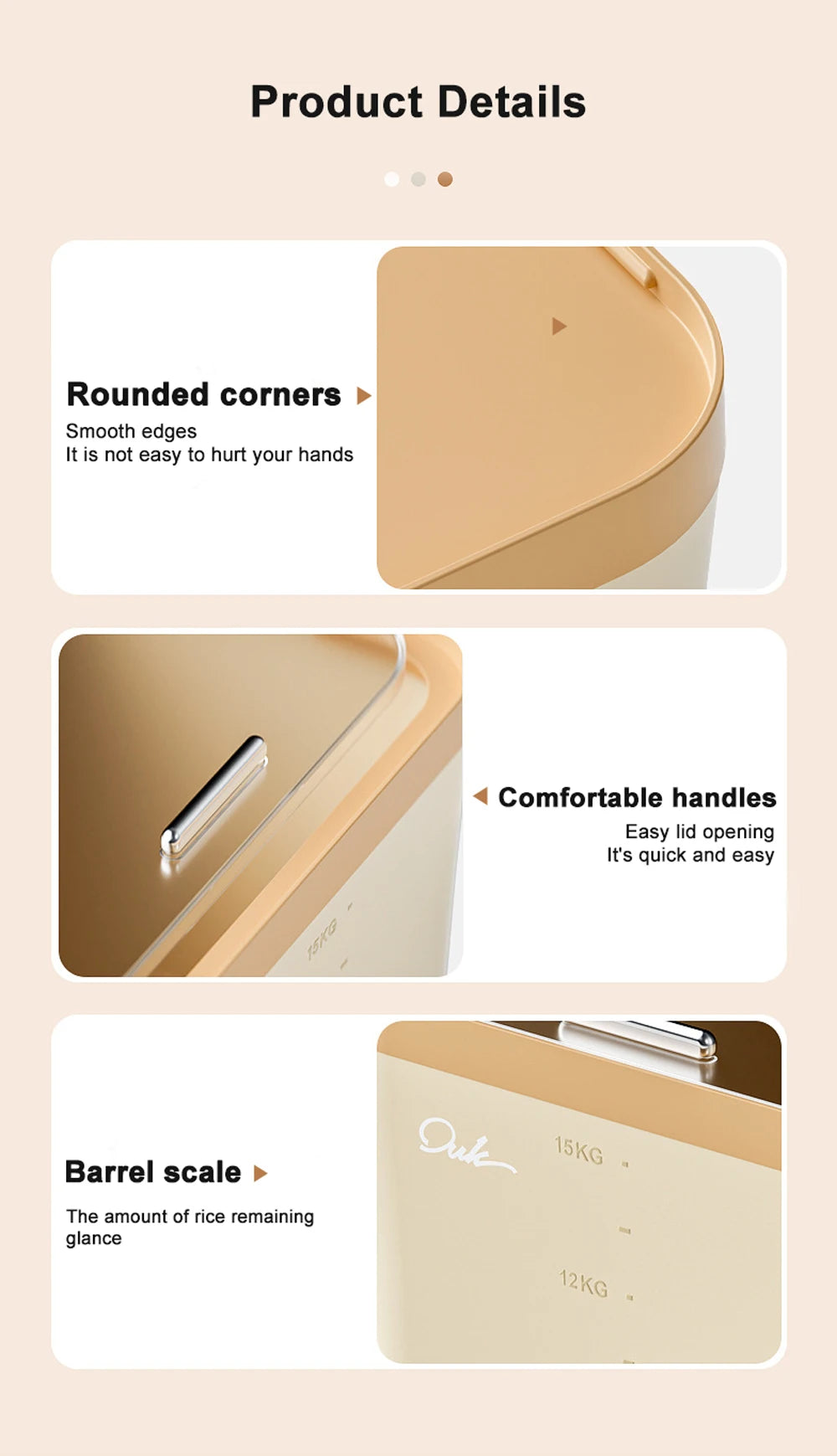 10KG Rice Container Rice Storage Box Pet Food Container Sealed Cereal Dispenser with Buckle Insect Proof Grain Kitchen Organizer