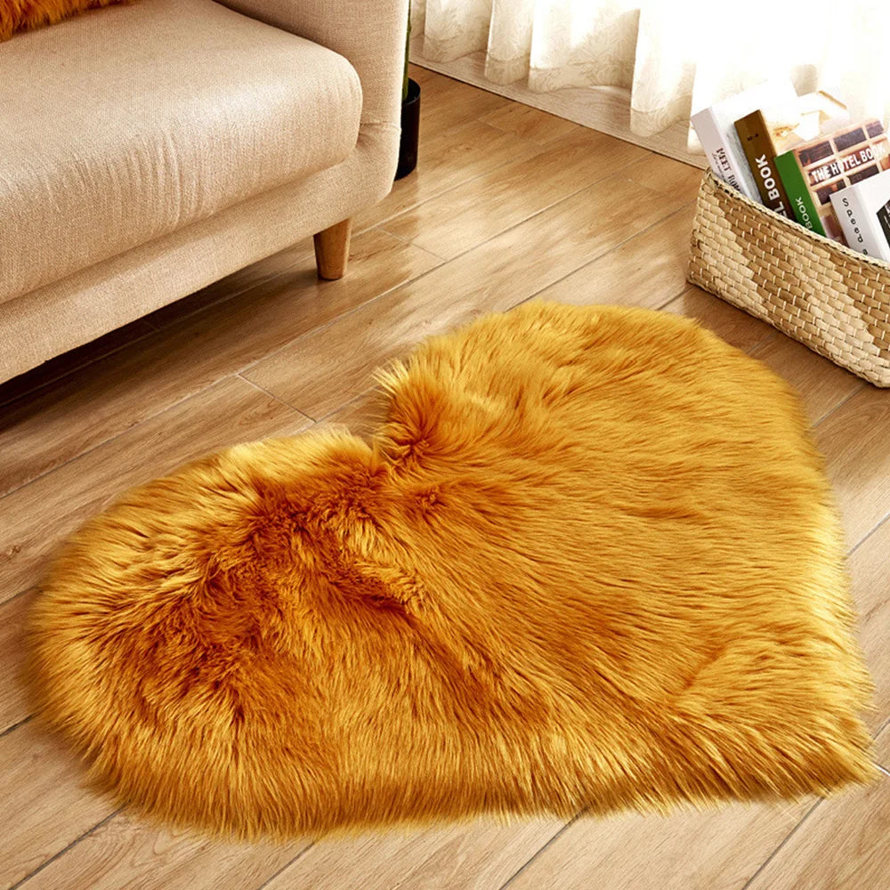 30x40cm Plush Carpet Heart Shaped Faux Fur Rug Imitation Wool Christmas Coffee Table LivingRoom Shag Carpet Solid Color Style