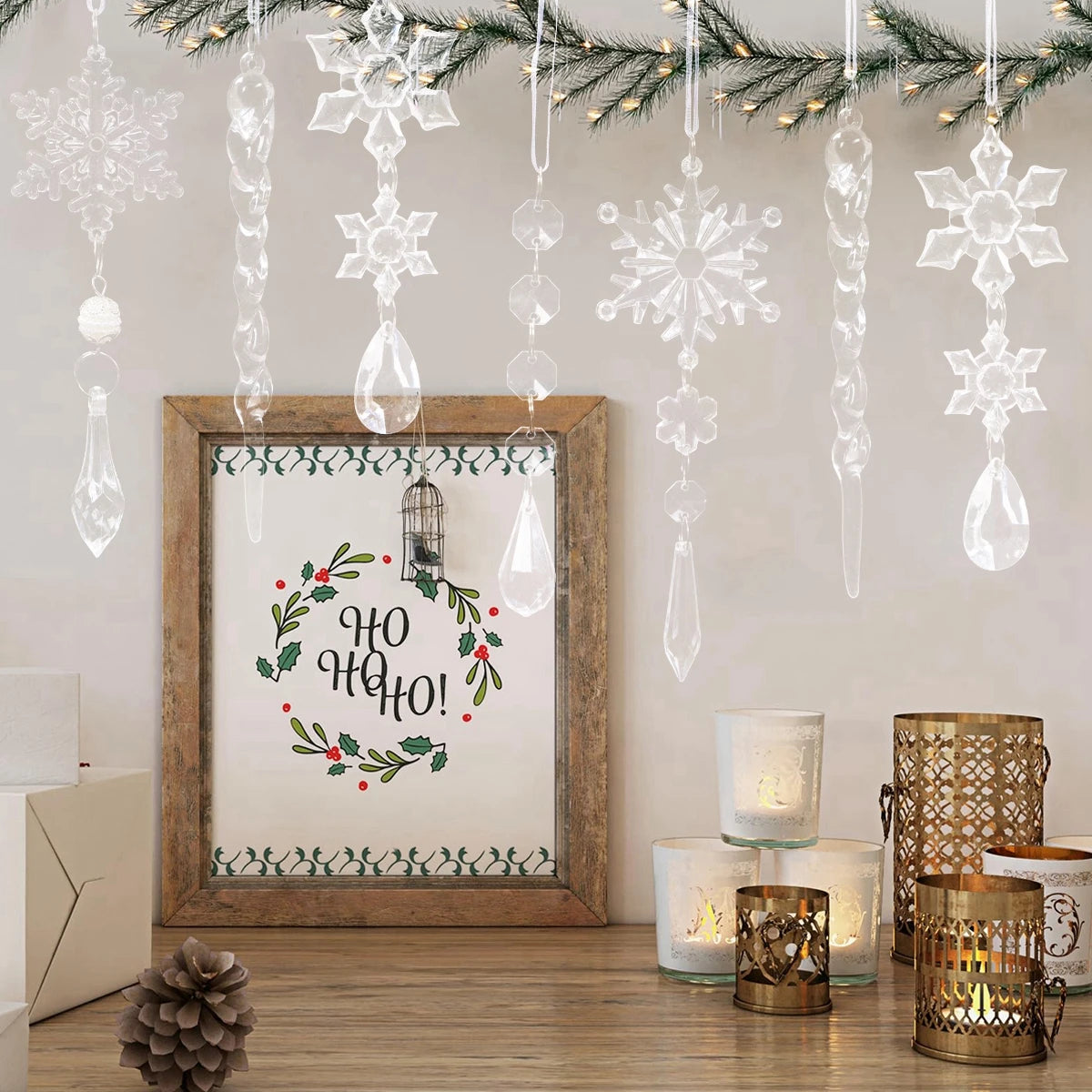 Christmas Crystal Acrylic Ornaments Christmas Decoration for Home 2025 Snowflake Xmas Tree Hanging Pendants New Year Gift 2026