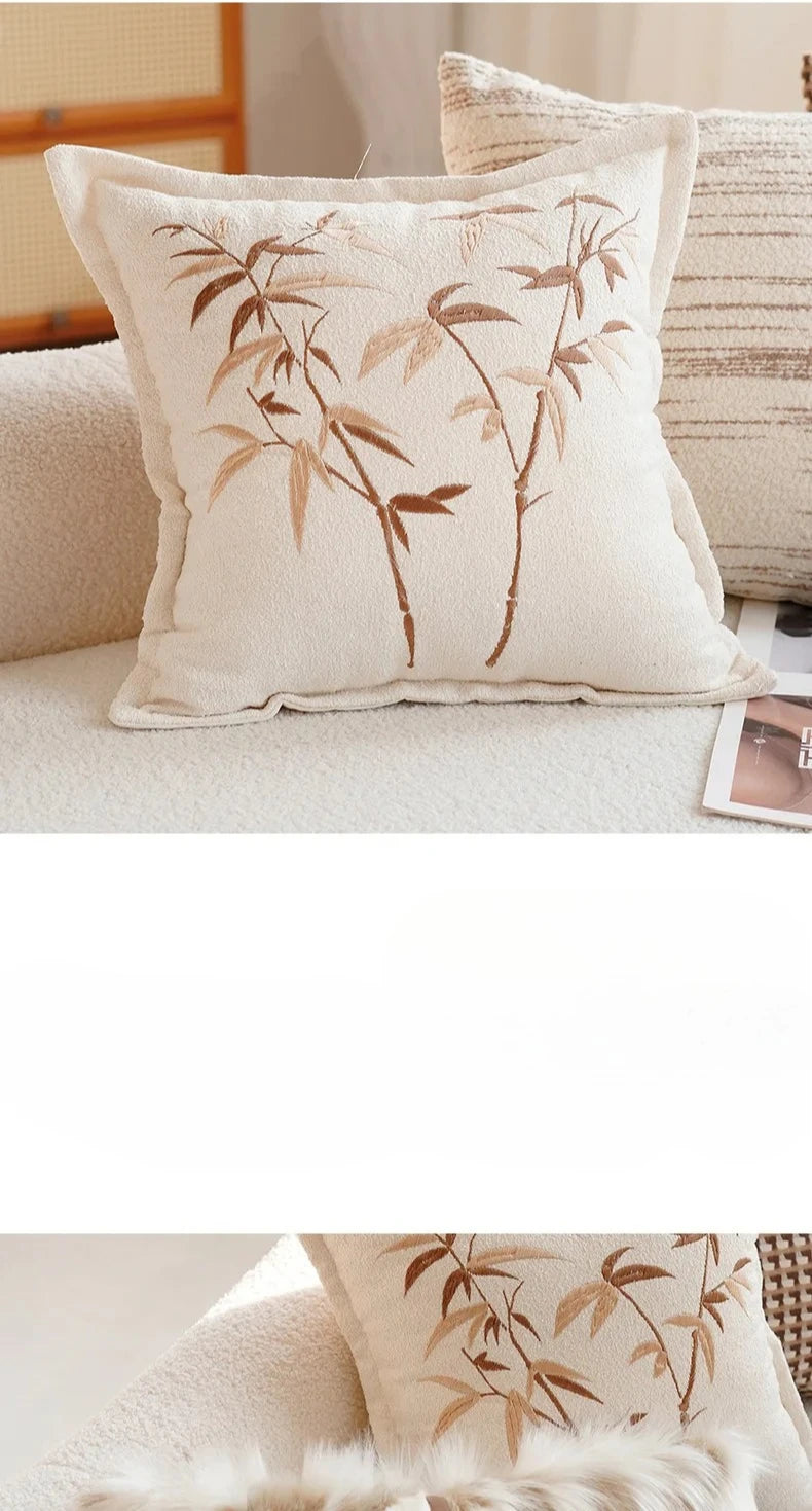 30X50/45x45CM Embroidered Bamboo Leaf Throw Pillow Cover Stamping Waist Cushion Cover Decor Home Decorative Pillowcase