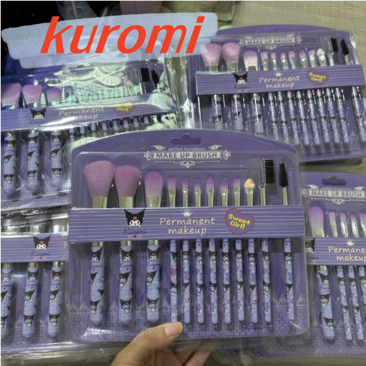 12 pieces hello kitty makeup brush set cute sanrio cartoon kuromi makeup brush set make up accessories facial kit for womens