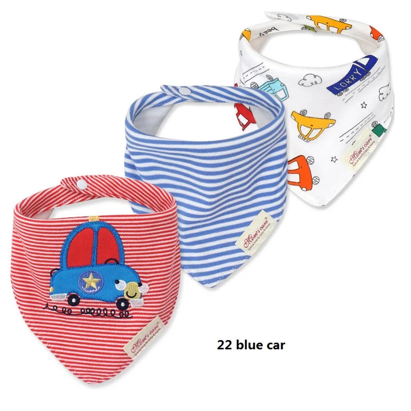 3pcs Per Lot Baby Bibs Bandana Set Cotton Multi-Style Triangle Cartoon Babadores Para Bebe Infant Boys Girls Saliva Towel KF025