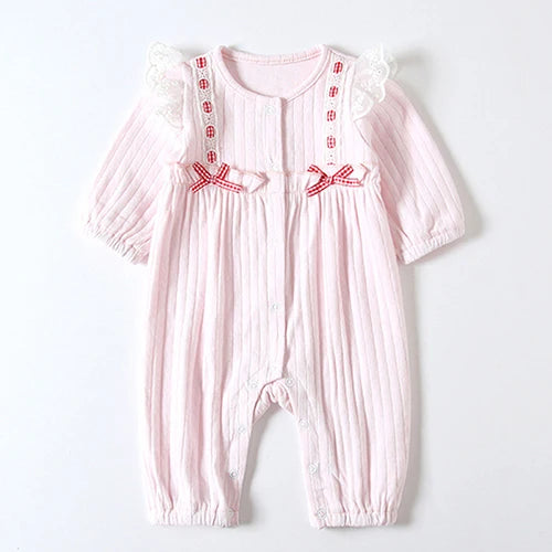 Infant Baby Girls Jumpsuit+Hat Embroidery Lace Stitching Cotton Long Sleeve Toddler Baby Girl Romper Spring Autumn Baby Clothes