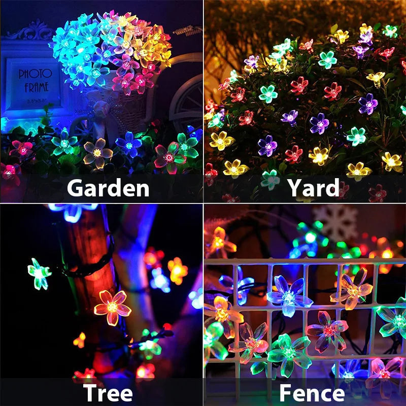 Sonkrag String Lights Kersiebloeisel LED Kransligte Buitelug Sonkrag Tuin Patio Dekor Ligte Kersfees Troue Party Versiering
