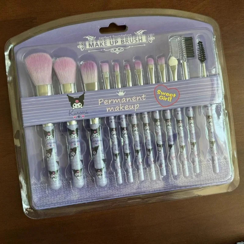 12 pieces hello kitty makeup brush set cute sanrio cartoon kuromi makeup brush set make up accessories facial kit for womens