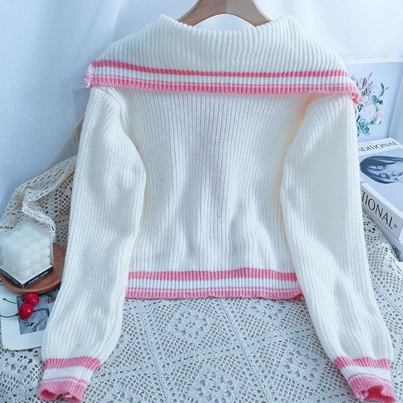 New In Spring Women's 2 Pieces Set Sweet Preppy Style Sweater Cardigan Long Sleeve Crop Top Wide Leg Pants Casual Lady's Outfits
