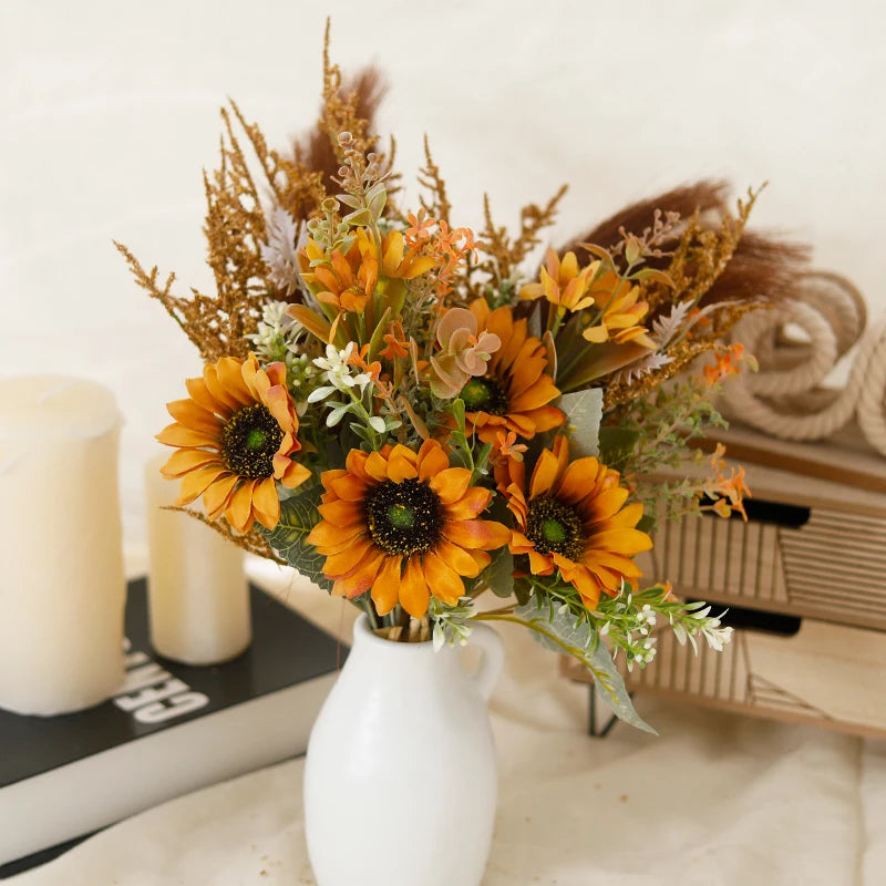 Artificial Flowers Bouquet For Wedding Sunflower Pampas Fake Flower Home Table Decor Living Room Valentine's Day DIY Arrangement
