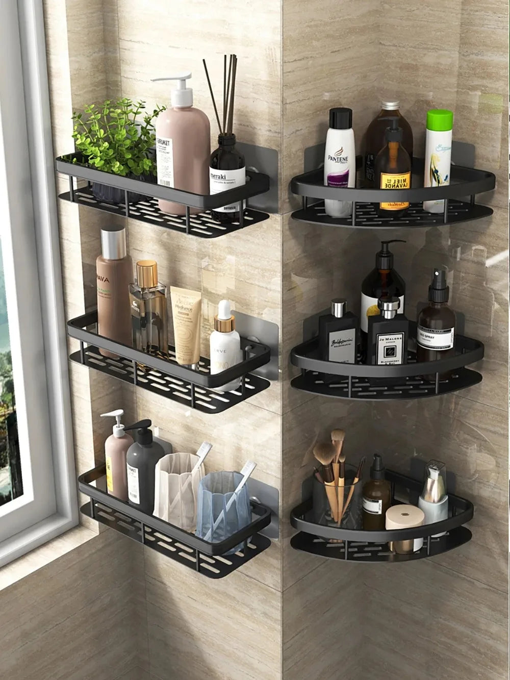 Wall Hanging Corner Rectangular Rack Bathroom Shelf Towel Rack Shelves Wall Shower Shampoo Rack No Drill Shelf Tripod
