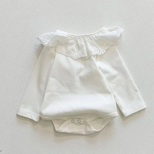 Infant Baby Girls Jumpsuit+Hat Embroidery Lace Stitching Cotton Long Sleeve Toddler Baby Girl Romper Spring Autumn Baby Clothes