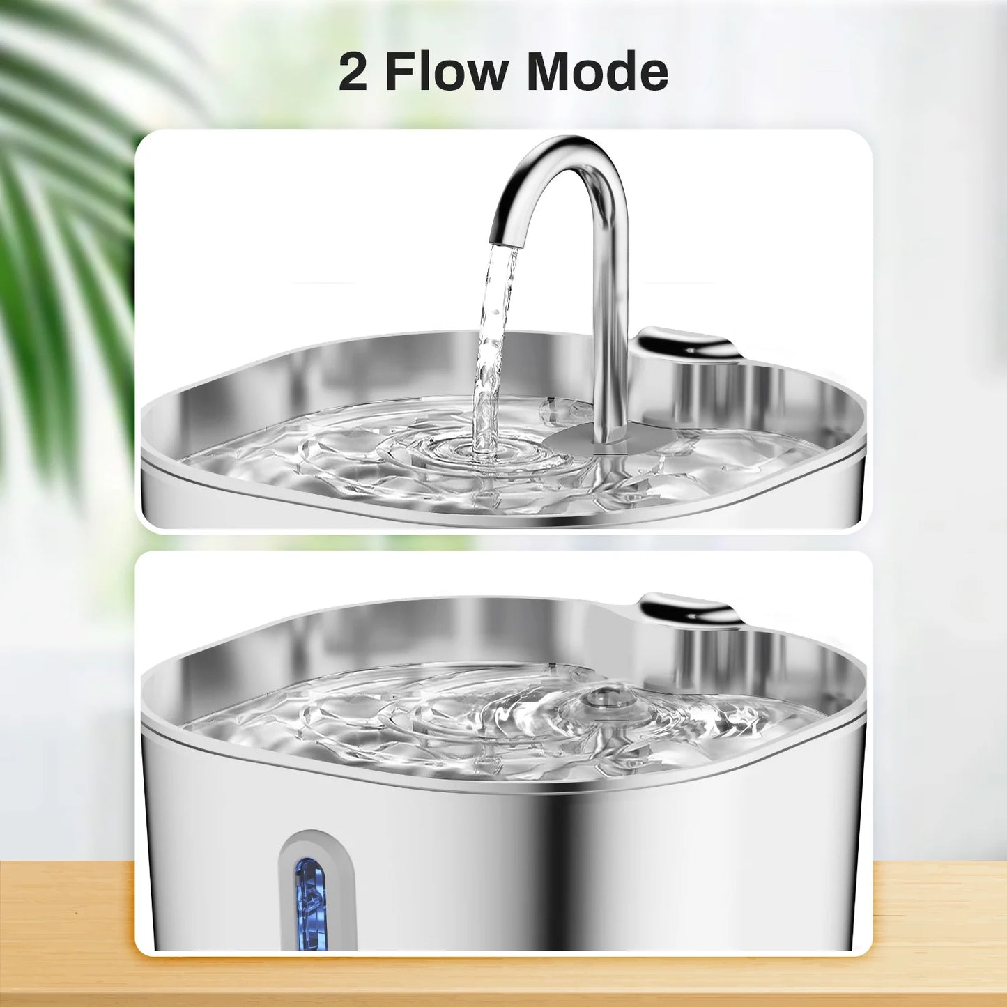 ZYFeeder 2.2L Automatic Cat Water Fountain Square Stainless Steel Pet Water Feeder Dog Water Fountain with window(No 5V 1A Plug)