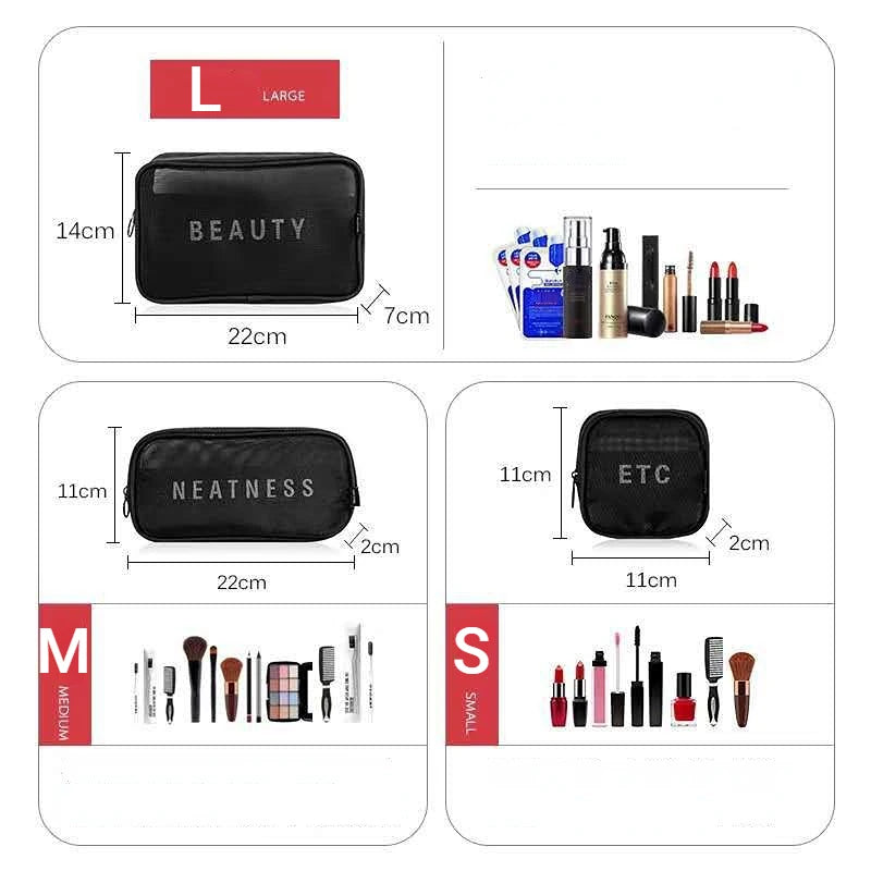 Makeup Bag Women Travel Toiletry Wash Makeup Bag Storage Case Zipper Make Up Bags Black Dot Transparent Mesh Cosmetic Bag