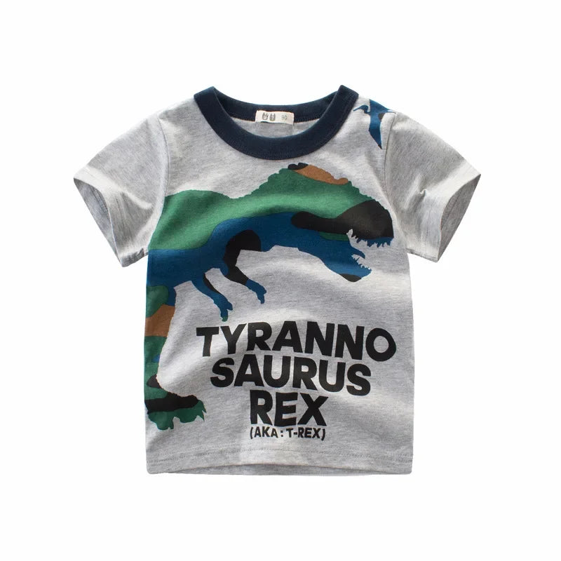 2-9 Years T Shirt Cartoon Animals Baby Kids Boys Girls Children Cotton Short Sleeves Summer Clothing Dinosaur Printing KF917