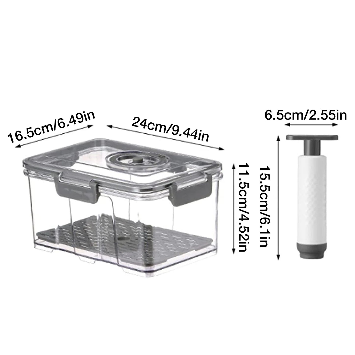 Vacuum Food Storage Container Transparent Fridge Organizer with Drain Net Large Capacity Food Dispenser for Kitchen Storage Box