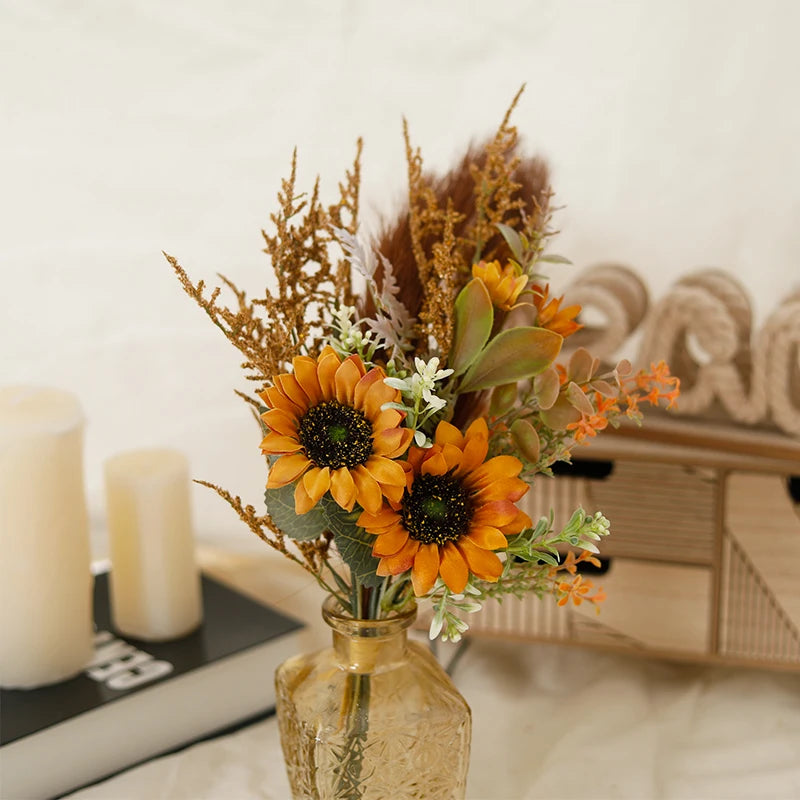 Artificial Flowers Bouquet For Wedding Sunflower Pampas Fake Flower Home Table Decor Living Room Valentine's Day DIY Arrangement