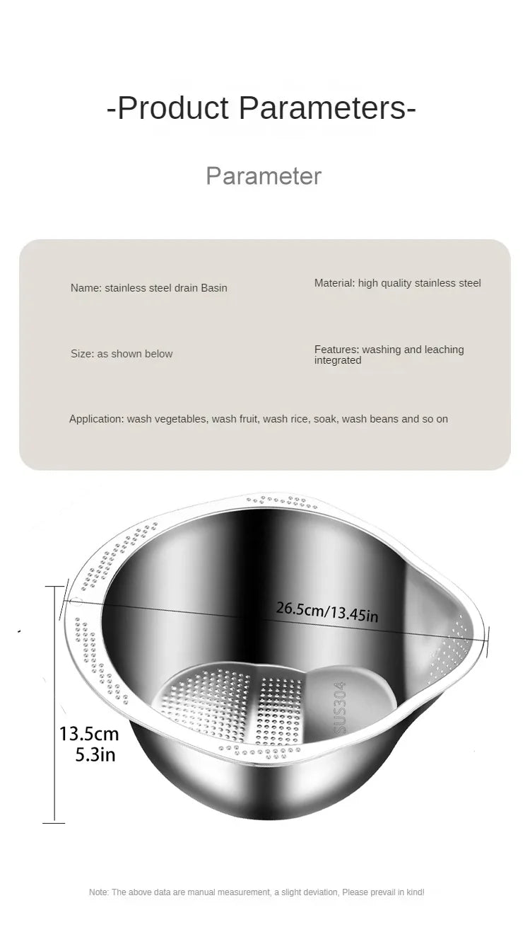 Rice Washer Strainer Bowl Stainless Steel 304 Rice Washing Bowl Rice Sieve Colander Fruit And Vegetable Strainer Kitchen Tools
