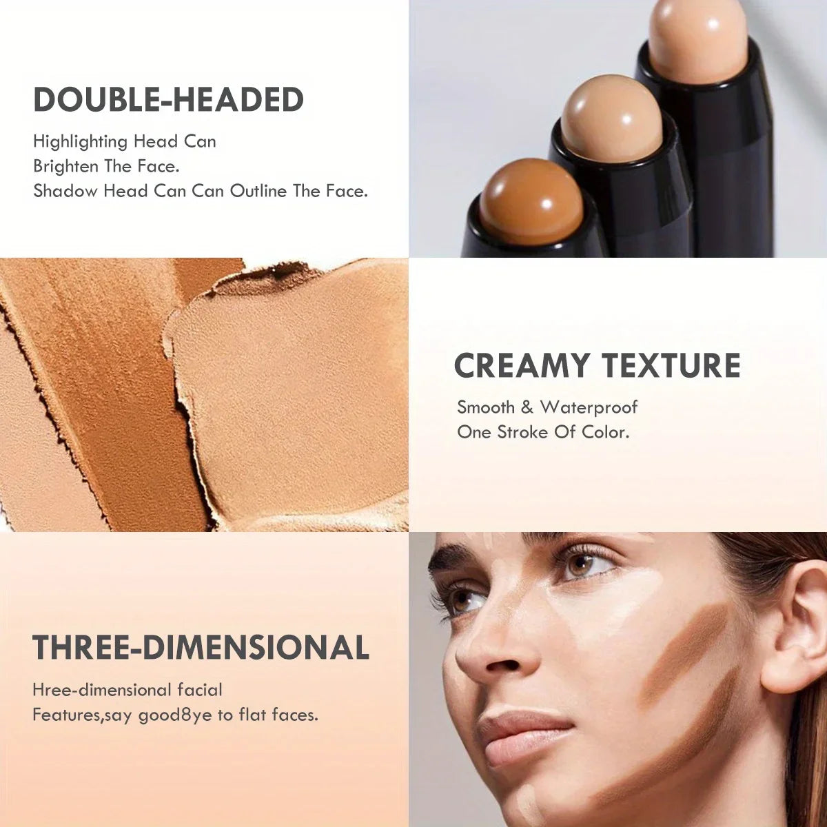Doppelkopf-Highlight-Stift, Gesichts-Make-up, flüssiges, wasserdichtes Contouring-Foundation, Kontur-Make-up, Concealer-Stick, Bleistift, Kosmetik
