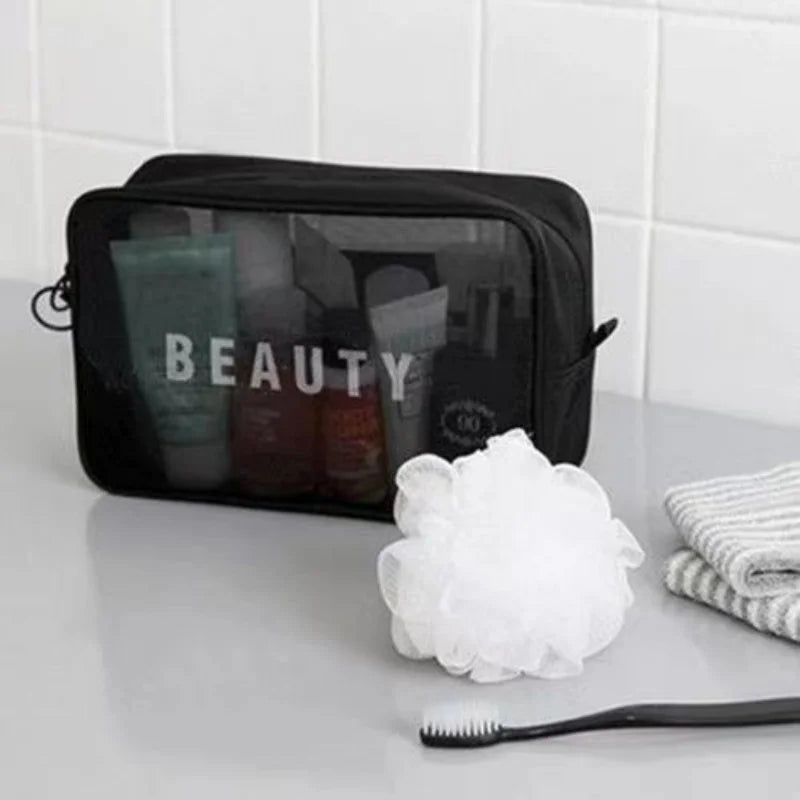 Makeup Bag Women Travel Toiletry Wash Makeup Bag Storage Case Zipper Make Up Bags Black Dot Transparent Mesh Cosmetic Bag