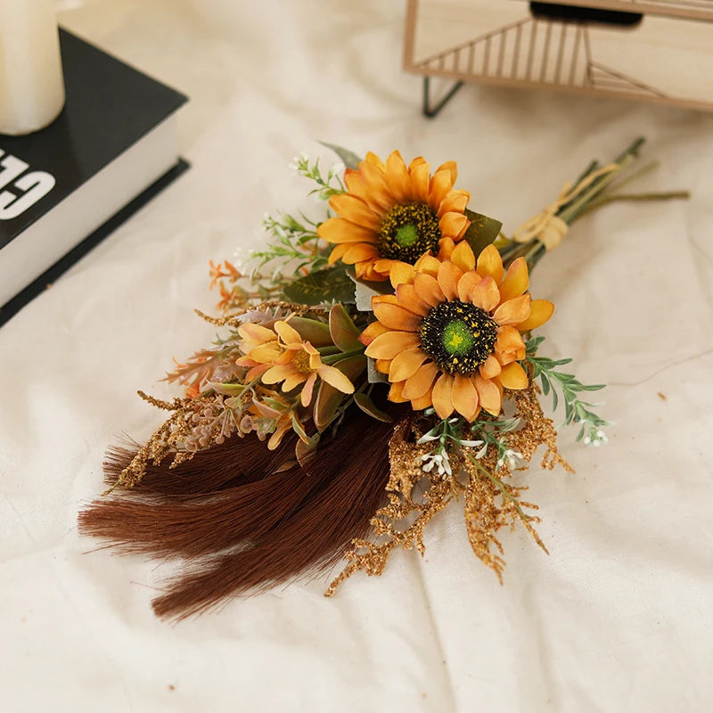 Artificial Flowers Bouquet For Wedding Sunflower Pampas Fake Flower Home Table Decor Living Room Valentine's Day DIY Arrangement