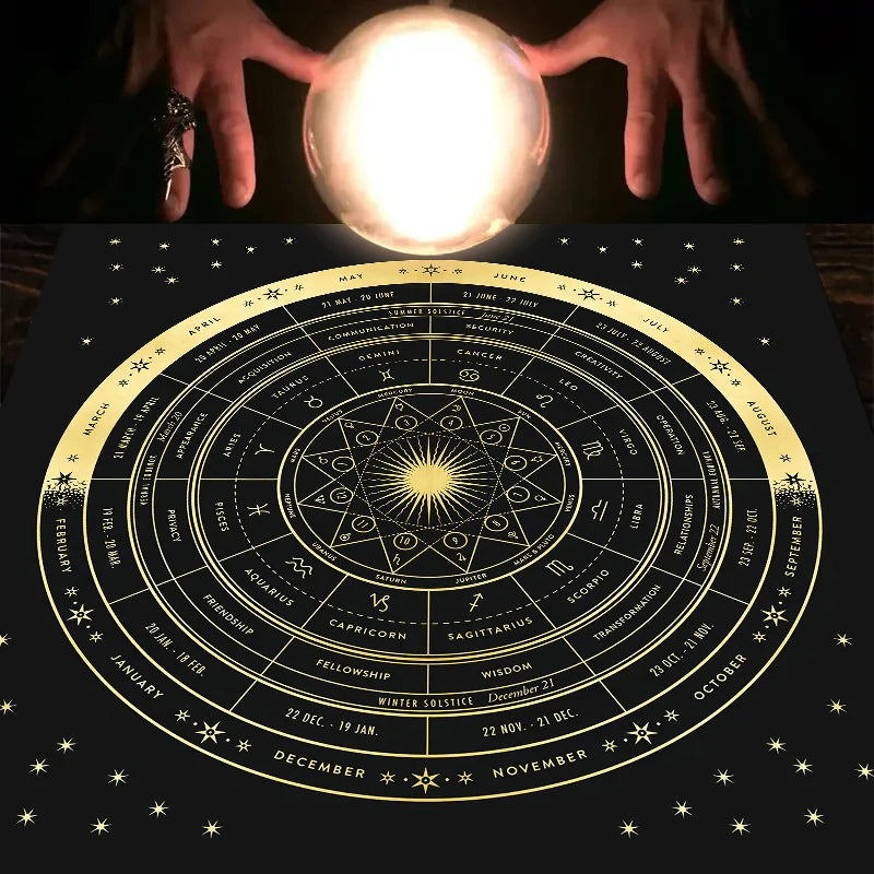 1pc Tarot card tablecloth, 12 zodiac astrology altar cloth, fortune astrology prophecy card mat, drop board game tablecloth