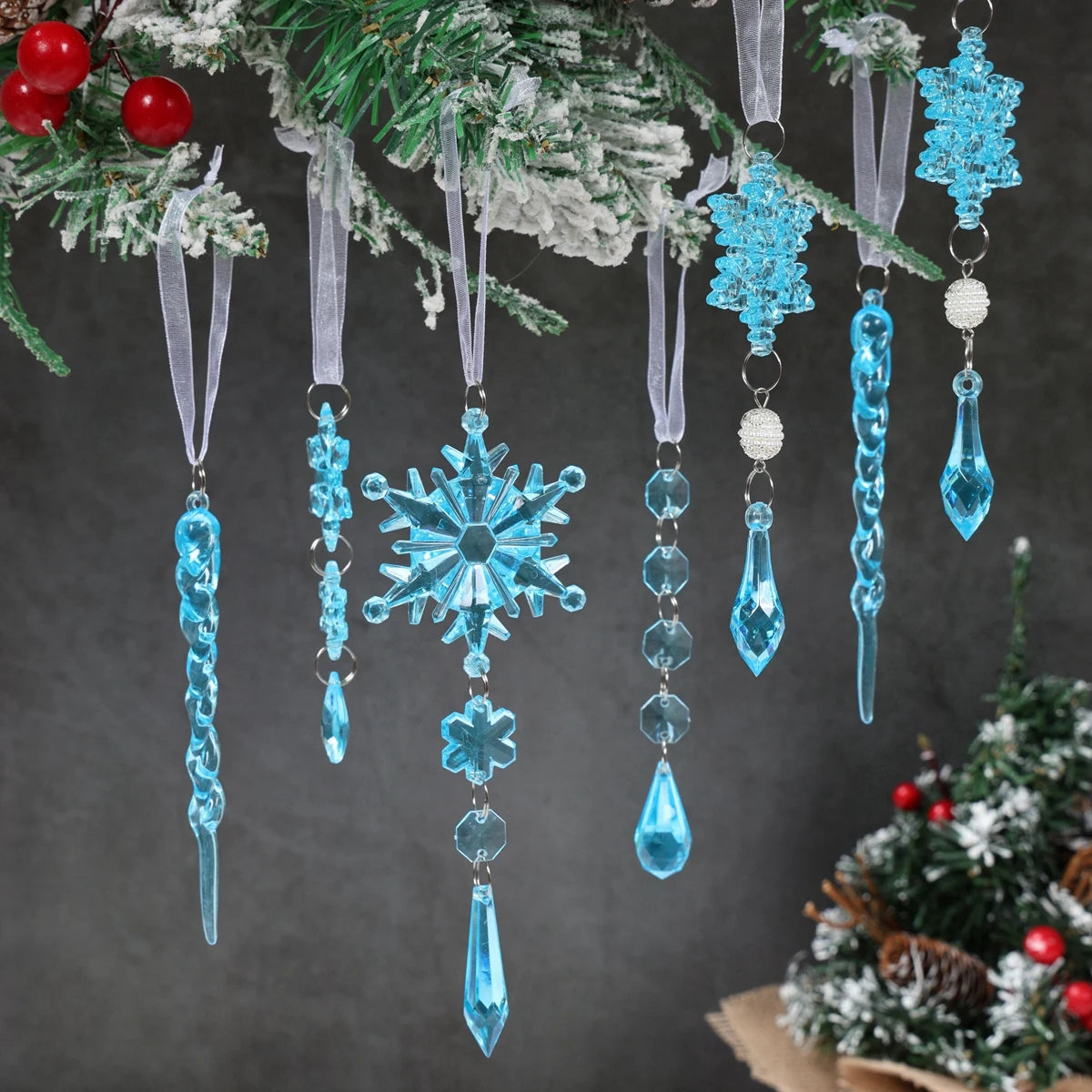 Christmas Crystal Acrylic Ornaments Christmas Decoration for Home 2025 Snowflake Xmas Tree Hanging Pendants New Year Gift 2026