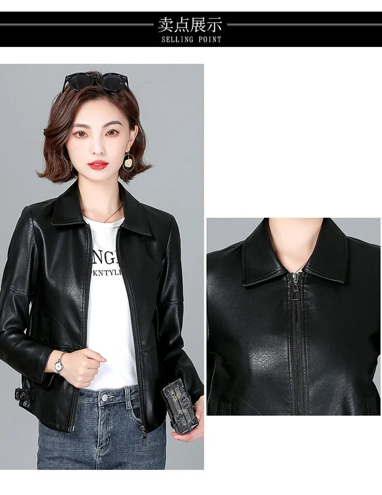 New Women Sheepskin Jacket Spring Autumn 2025 Fashion Casual Long Sleeve Short Zipper Leather Coat Loose Split Leather Outerwear