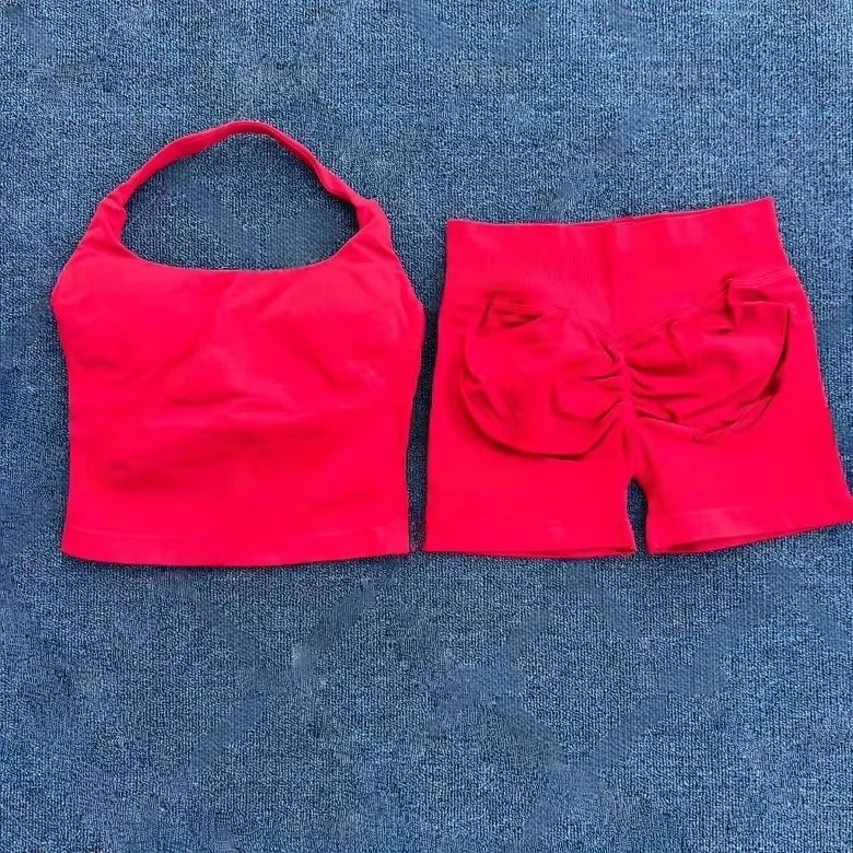 Yoga fitness set; strapless bra and shorts set; seamless backless vest; invisible elastic texture hip-lifting shorts