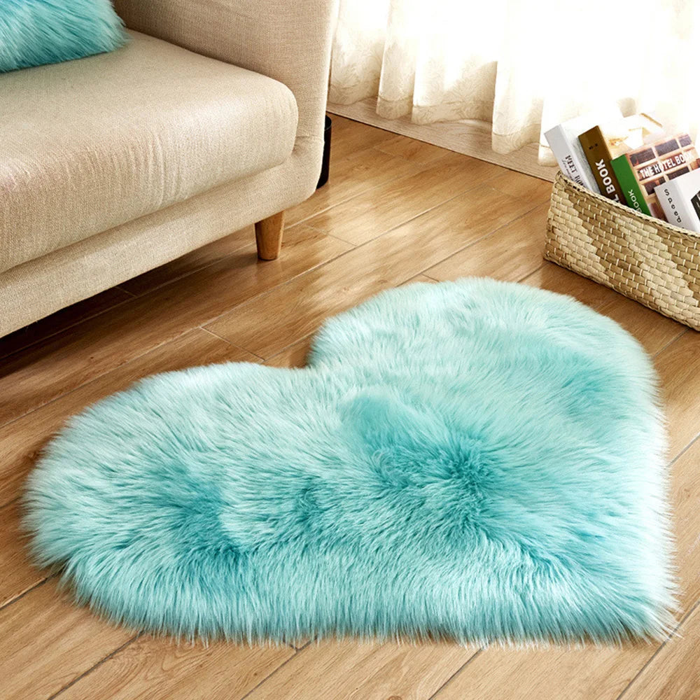 30x40cm Plush Carpet Heart Shaped Faux Fur Rug Imitation Wool Christmas Coffee Table LivingRoom Shag Carpet Solid Color Style