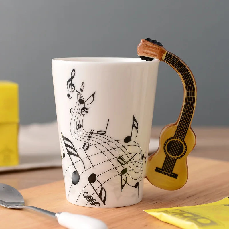 Novelty Music Note Cup Ceramic Guitar Coffee Mugs Personality Tea/Milk/Juice/Lemon Water Bottle Christmas Birthday Gift