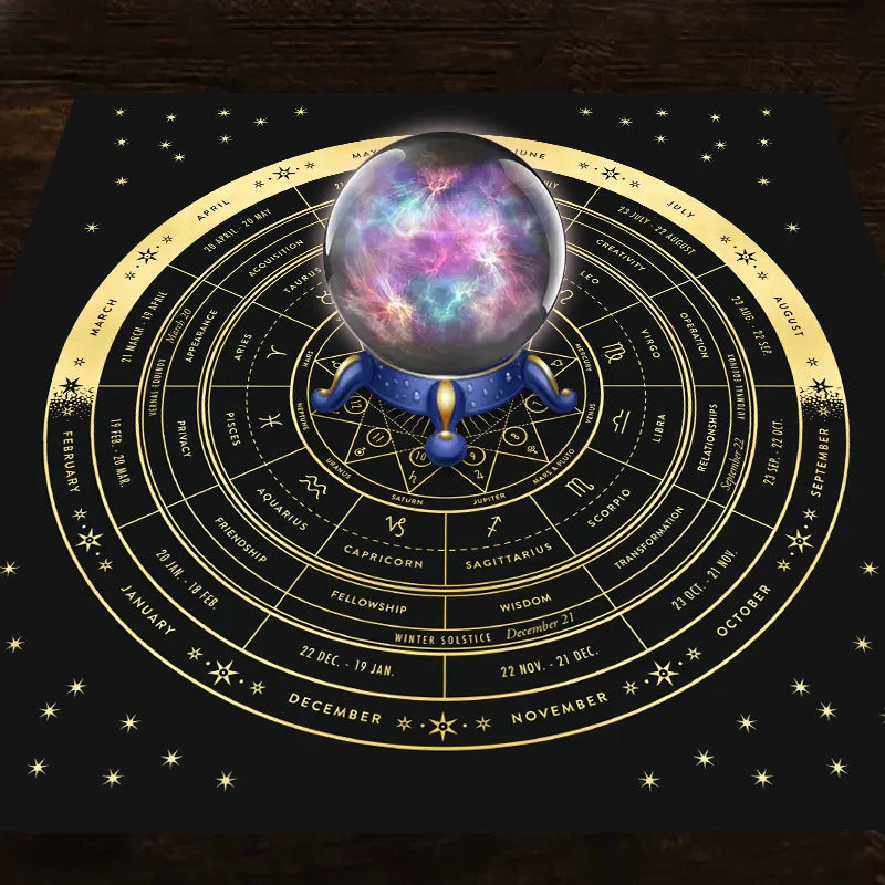 1pc Tarot card tablecloth, 12 zodiac astrology altar cloth, fortune astrology prophecy card mat, drop board game tablecloth