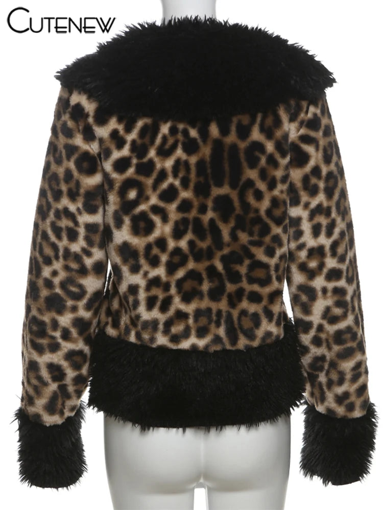 Cutenew Feather Patchwork Printed Women Coats Fashion Sexy Buckle Warmth Crop Jackets Female Fashion Winter Attractive Outerwear