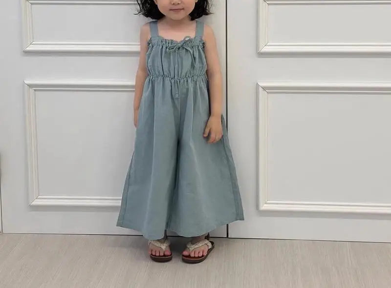 2025 Summer New Girls Jumpsuit Loose Children Wide Leg Pants Cotton Baby Girls Sling Pants Fashion Kids Clothes