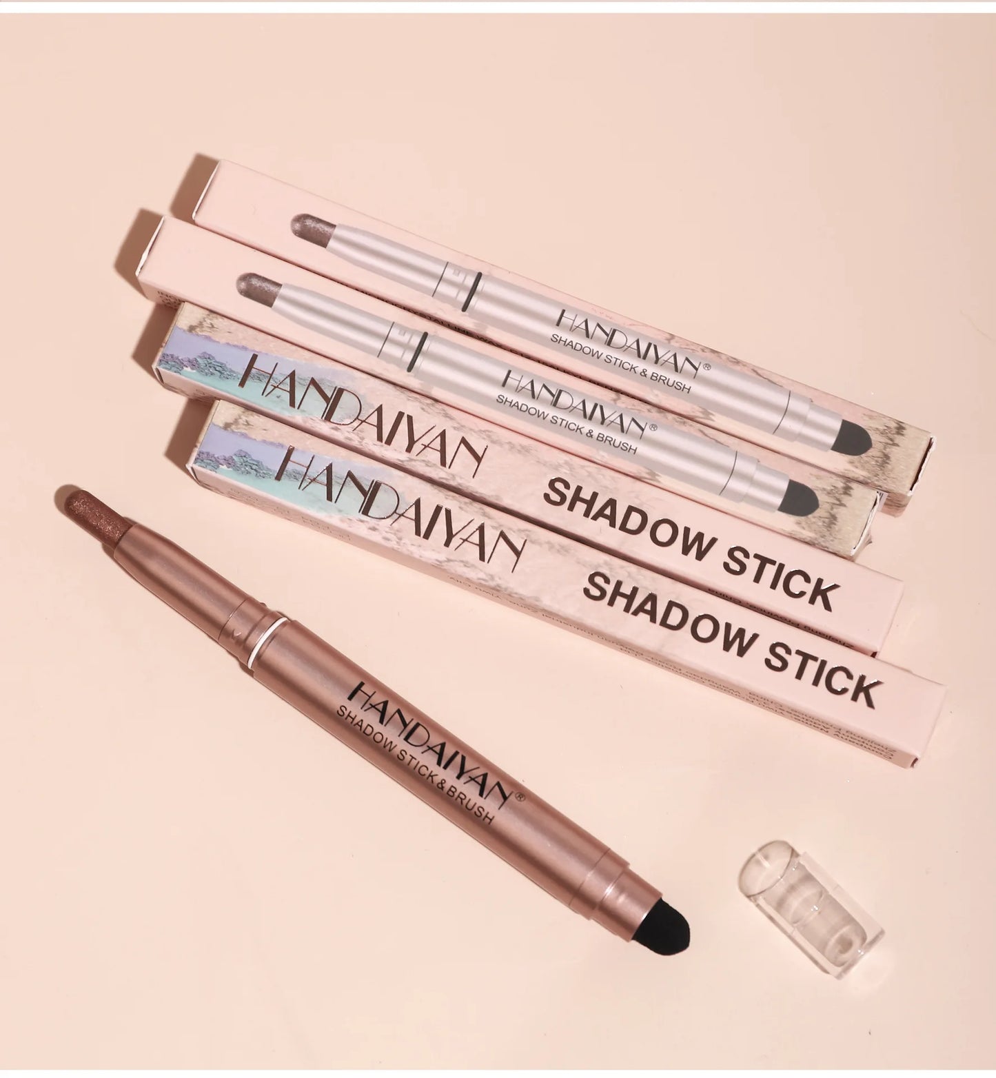 12 Colors Eyeshadow Stick Double Head Waterproof Long Lasting Metallic Shimmer Highlighter Cream Pen with Brush for Eyes