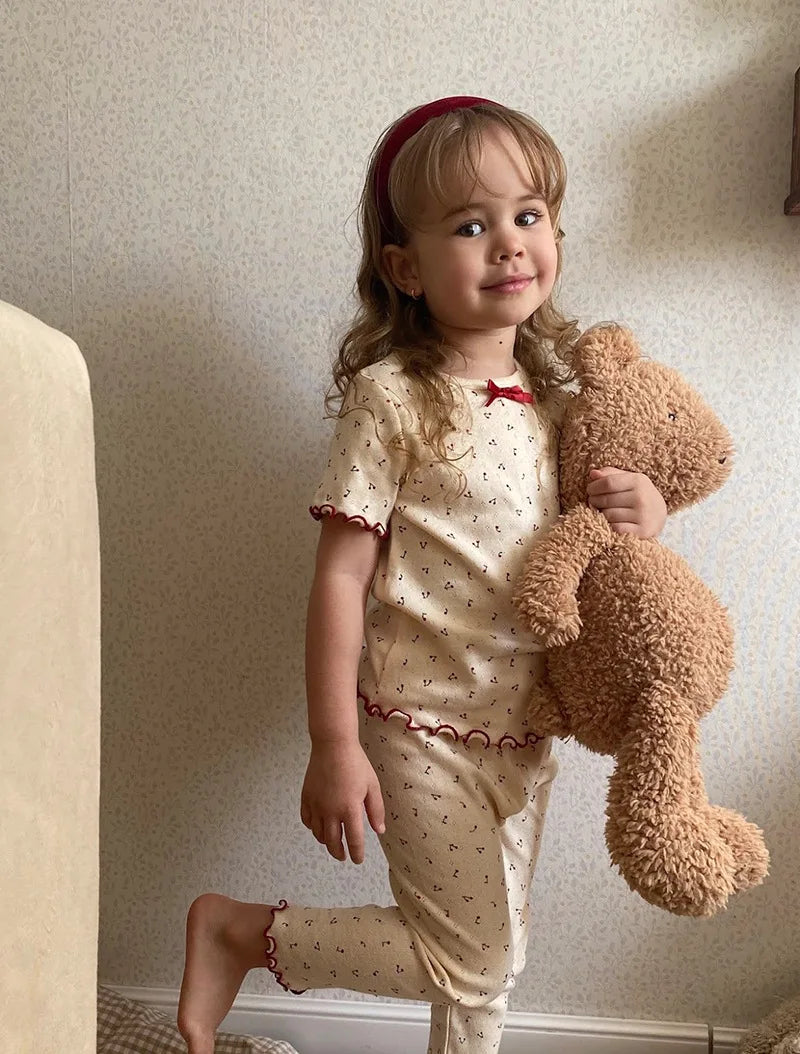1-6T Toddler Kid Baby Girl Clothes Set Summer 100% Cotton Long Sleeve T Shirt Top Pant Suit Homewear Stretch 2pcs Pajamas Set