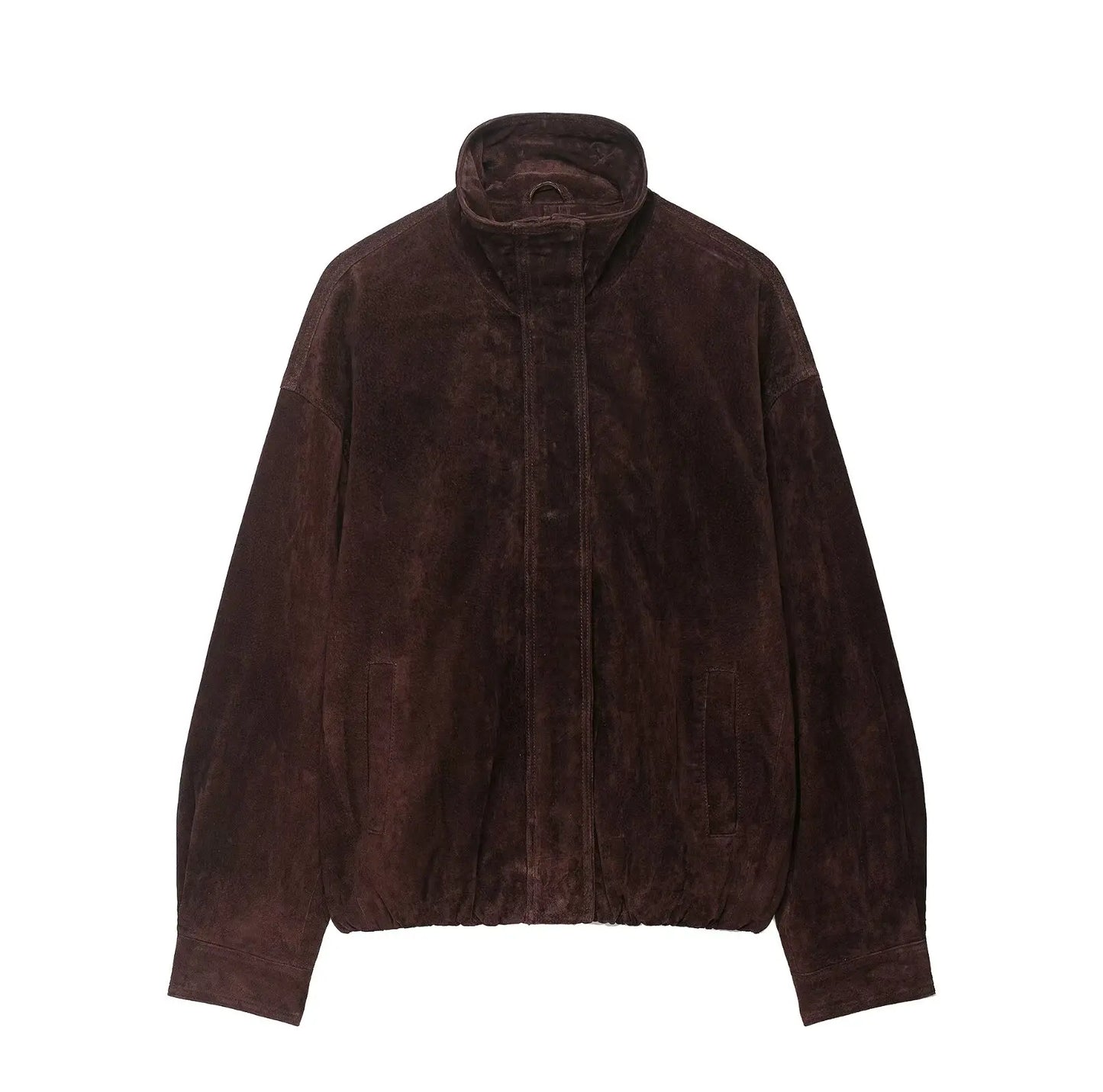TRAFZA Women Autumn Casual Loose Coats Female Fashion High Collar Zipper Side Pocket Design Jackets Solid Street Style Coats