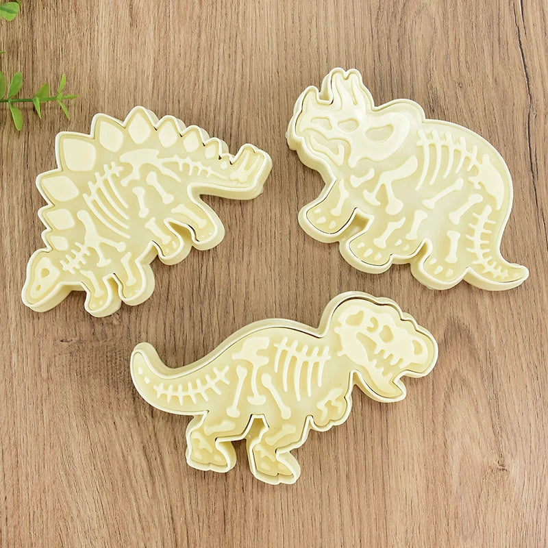 3pcs Dinosaur Shape Cookie Cutters Mold Fondant Biscuit Embossing Mould Handmade DIY Cake Baking Tool Ungle Birthday Party Decor