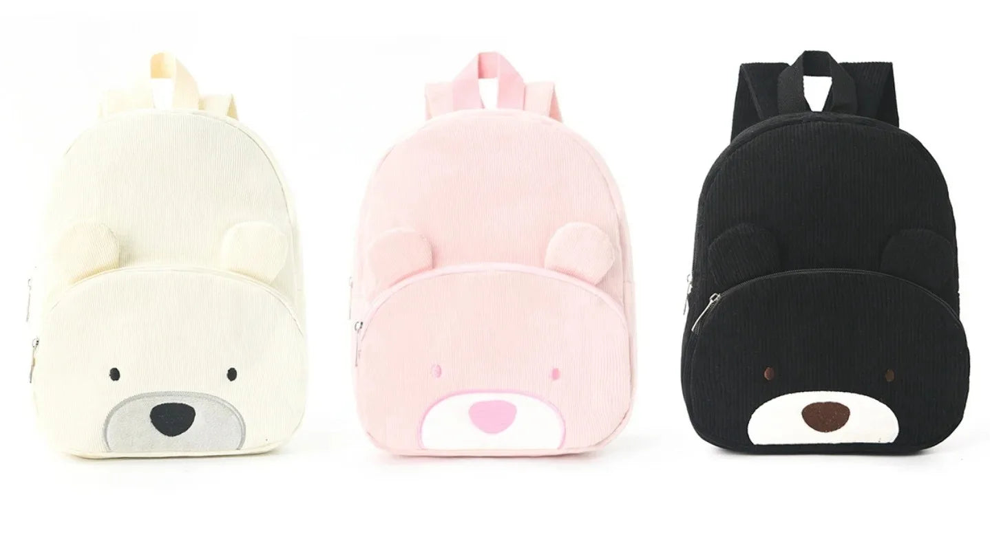 Customized Name Toddler Cartoon Backpack Cartoon Bear Corduroy Large Capacity Backpack Embroidered Name Backpack Cute Plush Bag