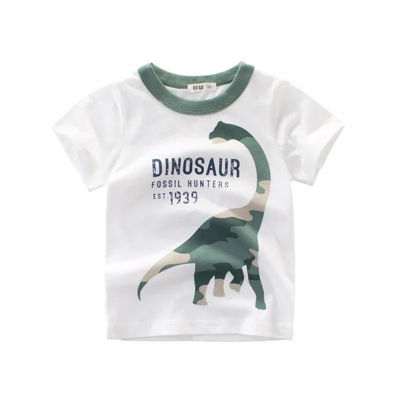 2-9 Years T Shirt Cartoon Animals Baby Kids Boys Girls Children Cotton Short Sleeves Summer Clothing Dinosaur Printing KF917