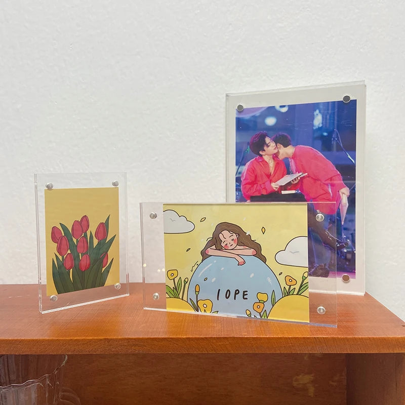 Deursigtige Akrielrame Foto's Prentraam Magnetiese Dubbelsydige Fotoraam Kpop Fotokaarthouer Album Plakkaat Etiket Vertoon
