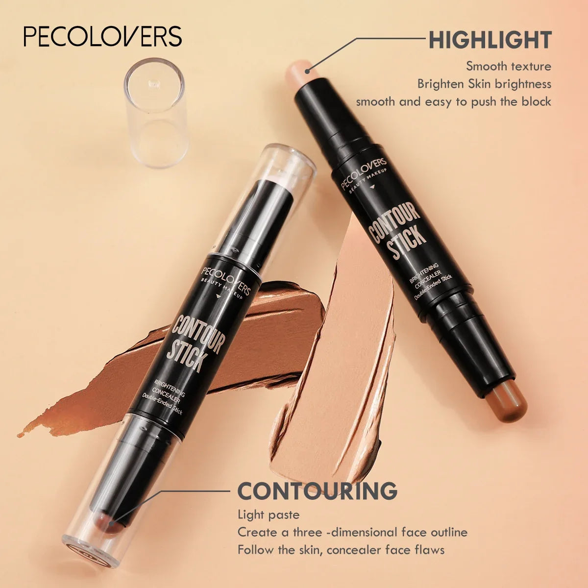Doppelkopf-Highlight-Stift, Gesichts-Make-up, flüssiges, wasserdichtes Contouring-Foundation, Kontur-Make-up, Concealer-Stick, Bleistift, Kosmetik