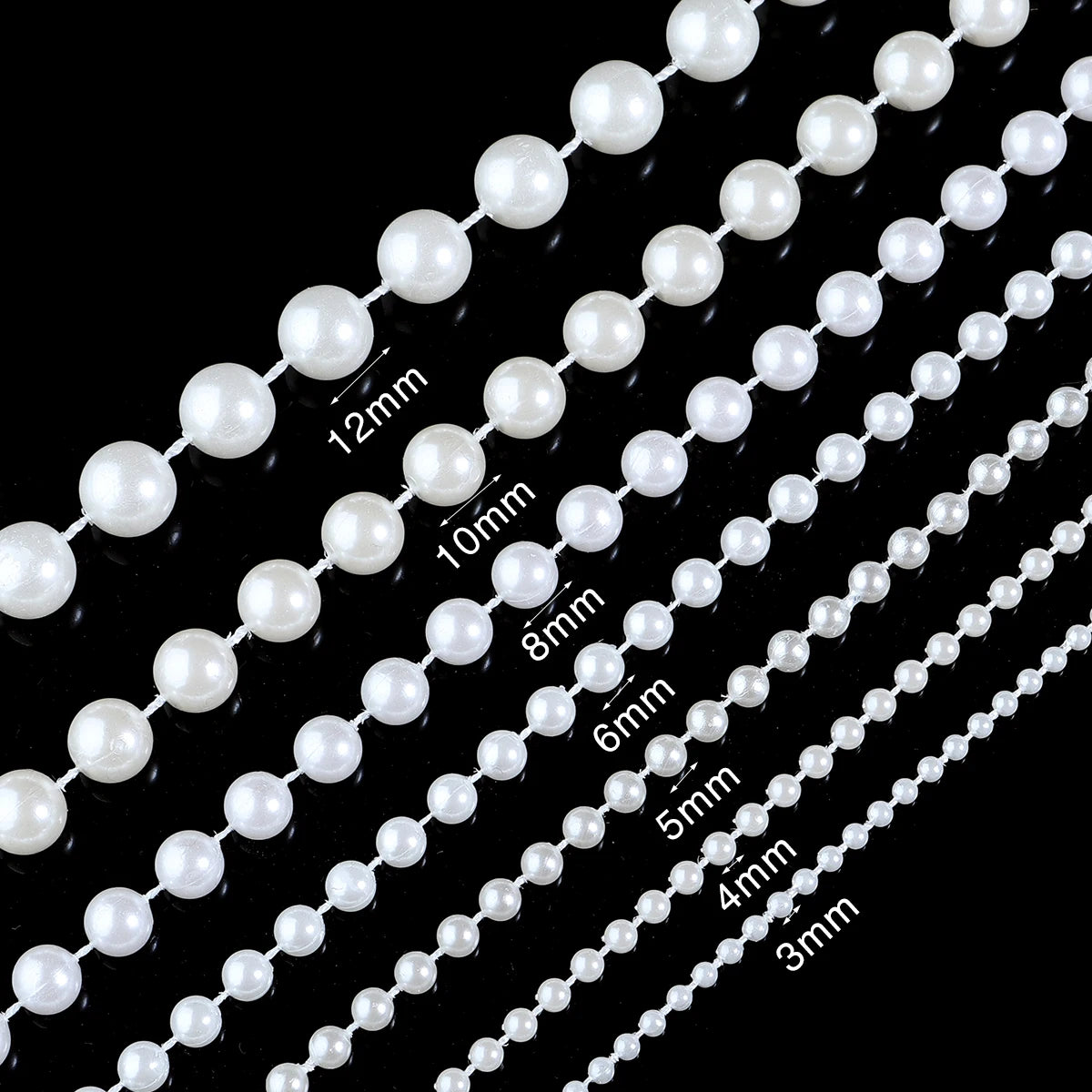 5yards/roll Imitation Pearl Chain White 3-12mm Round Beads Chain for Home Wedding Clothing Decoration Jewelry Making Accessories